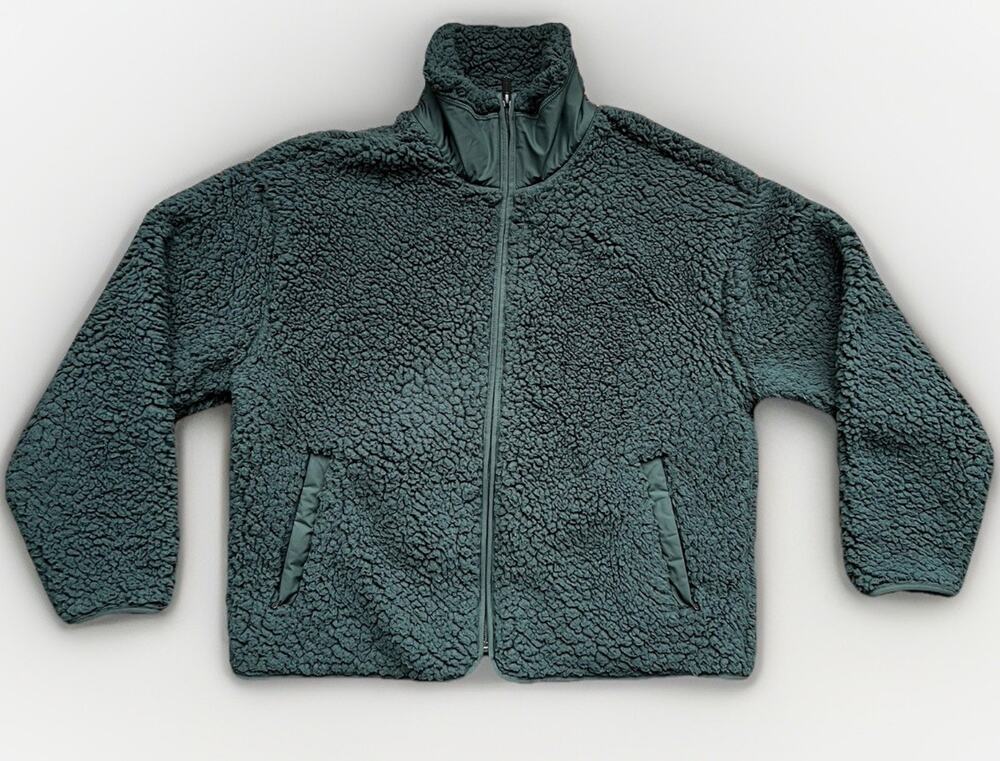 Athleta Womens Sherpa Fleece Jacket Small Full Zip Green Cozy Outdoor Layer